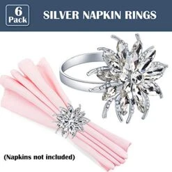 Rhinestone Napkin Rings Silver Set Of 6, Cute Elegant Crystal Bling Flower Napkin Rings Wraps Serviette Buckles Holder Bands For Wedding Birthday Easter Thanksgiving Christmas Dinner Holiday -Generic Furniture Shop 51DukFj2skL