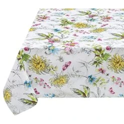 Indoor Outdoor Spillproof Fabric Tablecloth For Spring/Summer/Party/Picnic (Blooming Floral, 60" X 84" Rectangular)
