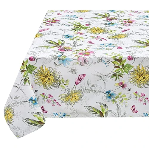 Indoor Outdoor Spillproof Fabric Tablecloth For Spring/Summer/Party/Picnic (Blooming Floral, 60" X 84" Rectangular) 1 Indoor Outdoor Spillproof Fabric Tablecloth For Spring/Summer/Party/Picnic (Blooming Floral, 60" X 84" Rectangular)