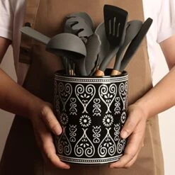 Ceramic Utensil Holder For Kitchen Counter - Large Black Utensil Crock For Countertop Organization - Modern Farmhouse Decor Kitchen Accessories - Dishwasher Safe -Generic Furniture Shop 51E2mGSfCUL