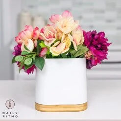 Arge Kitchen Utensil Holder For Countertop With Bamboo Wooden Base | Minimalistic Cooking Utensils | Farmhouse White Ceramic Tool Crock | Cylindrical Oval Shape | Counter Organizer For Spatula -Generic Furniture Shop 51E36r4FpFL