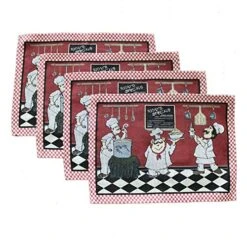 Cotton Linen Chef Placemats For Dining Table Set Of 4 Red Washable Table Mats 13x19 Inch Rectangle