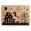 Halloween Primitive Style Burlap Tabletop Décor, Spooky Haunted House Jute, Placemat Set, 13x19, Black & Tan, 4 Count