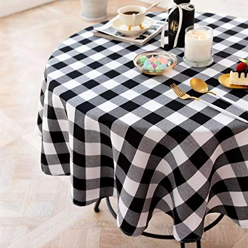 Uffalo Plaid Round Tablecloth Checkered Cotton Linen Table Cover For Kitchen Dining Room Home Decor ( Round - 48 Inch, White & Black ) 6 Uffalo Plaid Round Tablecloth Checkered Cotton Linen Table Cover For Kitchen Dining Room Home Decor ( Round - 48 Inch, White & Black ) - Image 6
