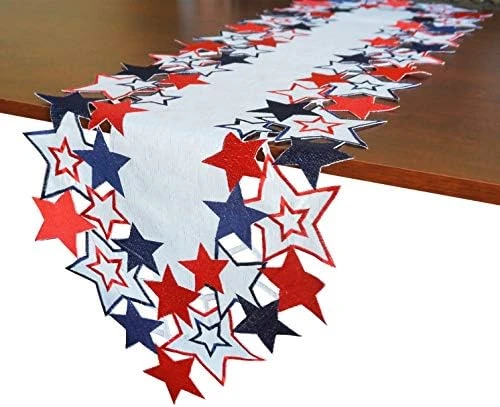 Holiday Patriotic Table Runner 4th Of July Independence Day Embroiderd Cutwork Blue&Red Stars Dresser Scarf For American Memorial Day Holiday Tabletop Decoration (Rectangular, 13"X34") 7 Holiday Patriotic Table Runner 4th Of July Independence Day Embroiderd Cutwork Blue&Red Stars Dresser Scarf For American Memorial Day Holiday Tabletop Decoration (Rectangular, 13"X34") - Image 7