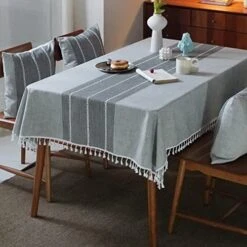 Middle Embroidery Table Cloth Washable Cotton Linen Tassel Tablecloth, Rectangle Wrinkle Free Anti-Fading Table Cover For Kitchen Dinning Thanksgiving Christmas (55 X 86 Inch, Brown) -Generic Furniture Shop 51Fx45mxgL. AC