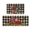 Artoid Mode Watercolor Buffalo Plaid Vase Stars Truck Kitchen Mats Set Of 2, 4th Of July Patriotic Liberty Decorations For Home Kitchen - 17x29 And 17x47 Inch