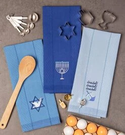 Hanukkah Kitchen Collection Festival Of Lights Celebration Decor, Dish Towel Set, 18x28, Embroidered Dreidel, 3 Piece -Generic Furniture Shop 51G09gd3N2L