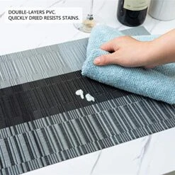 Lacemats Set Of 4 For PVC Dining Table Woven Vinyl Non-Slip Washable Cloth Heat Resistant Place Mats For Farmhouse Kitchen Decor Insulation Square Plate Mat (Black And Grey) 13 Lacemats Set Of 4 For PVC Dining Table Woven Vinyl Non-Slip Washable Cloth Heat Resistant Place Mats For Farmhouse Kitchen Decor Insulation Square Plate Mat (Black And Grey) -Generic Furniture Shop 51GCiJircuL