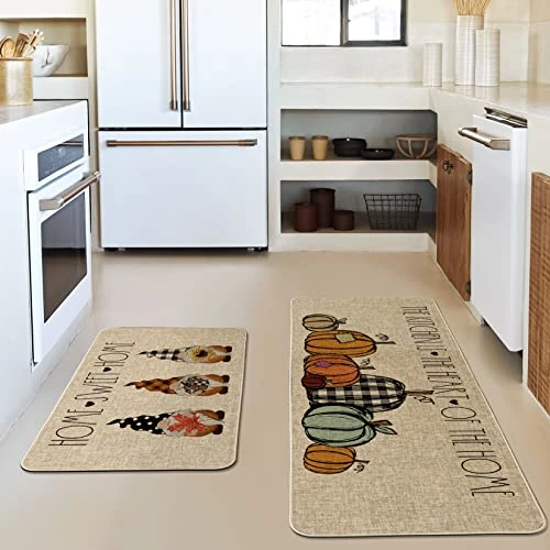 Artoid Mode Home Sweet Home Gnome Pumpkin Decorative Kitchen Mats Set Of 2, The Kitchen Is The Heart Of The Home Seasonal Fall Holiday Party Vintage Low-Profile Floor Mat - 17x29 And 17x47 Inch 2 Artoid Mode Home Sweet Home Gnome Pumpkin Decorative Kitchen Mats Set Of 2, The Kitchen Is The Heart Of The Home Seasonal Fall Holiday Party Vintage Low-Profile Floor Mat - 17x29 And 17x47 Inch - Image 2