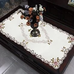 Oval Embroidery Rose Table Doily 15.7"x33.6" Handmade Flower Table Cover Beige Table Doilies Durable Washable Table Cloths For Coffee Table -Generic Furniture Shop 51GfuKCxnkL. AC