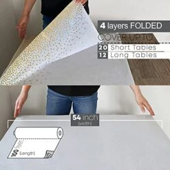 54 In X 100 Ft - Disposable Plastic Table Cloth Roll With Slide Cutter | Waterproof Cover For Rectangle, Square, Oval Tables | Picnic, Party, Banquet, Birthdays, Weddings - White Golden Dots -Generic Furniture Shop 51GuagXfsrL