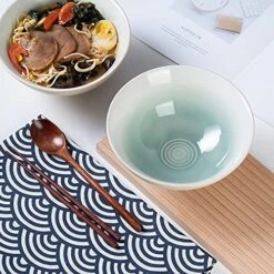 Ceramic Japanese Ramen Bowl Set, 2 Sets 8 Inch 40 Ounce Asian Pho Udon Noodle Bowls With Spoons And Chopsticks (Green) -Generic Furniture Shop 51GzUSWbDMS