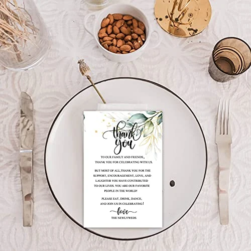 Wedding Thank You Place Setting Cards, Greenery Wedding Reception Thank You Cards, Table Centerpieces And Wedding Decorations, Wedding, Bridal, Engagement, Anniversary, 4x6 Inch, Pack Of 50 4 Wedding Thank You Place Setting Cards, Greenery Wedding Reception Thank You Cards, Table Centerpieces And Wedding Decorations, Wedding, Bridal, Engagement, Anniversary, 4x6 Inch, Pack Of 50 - Image 4