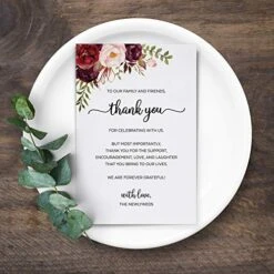 Thank You Placecards For Wedding (Set Of 50) Large 4" X 6" Table Place Setting Cards - Made In USA - Watercolor Red Roses Floral On White -Generic Furniture Shop 51HiTENLIJL