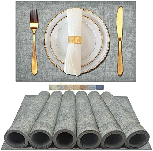 Placemats Set Of 6, Woven Vinyl Placemats, Washable & Durable Table Placemats, Indoor/Outdoor Use Table Mats, Grey 13 Placemats Set Of 6, Woven Vinyl Placemats, Washable & Durable Table Placemats, Indoor/Outdoor Use Table Mats, Grey - Image 13