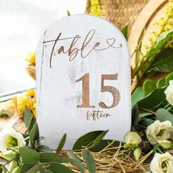 1-15 Wedding Table Numbers, Wooden Table Numbers, Double Sided Sign With Holder Base, Table Numbers For Wedding Reception And Party, Vintage White -Generic Furniture Shop 51IsZhNoFnL