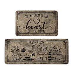 Artoid Mode Kitchen Quotes Kitchen Mats Set Of 2, Seasonal The Kitchen Is The Heart Of The Home Cooking Sets Holiday Party Low-Profile Floor Mat For Home Kitchen - 17x29 And 17x47 Inch