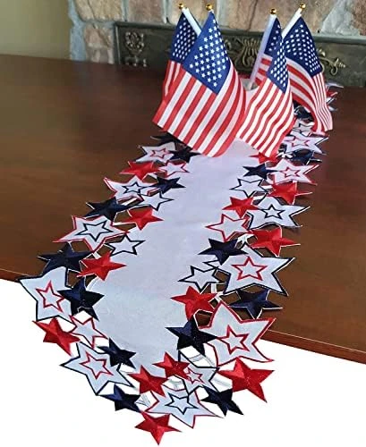 Holiday Patriotic Table Runner 4th Of July Independence Day Embroiderd Cutwork Blue&Red Stars Dresser Scarf For American Memorial Day Holiday Tabletop Decoration (Rectangular, 13"X34") 10 Holiday Patriotic Table Runner 4th Of July Independence Day Embroiderd Cutwork Blue&Red Stars Dresser Scarf For American Memorial Day Holiday Tabletop Decoration (Rectangular, 13"X34") - Image 10