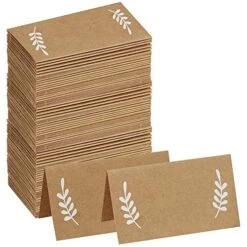 100 Pcs Place Cards With White Laurel Leaves Kraft Paper Cards Rustic Wedding Table Name Number Blank Table Tent Cards Table Name Tags Table Card Seating Cards Buffet Table Cards