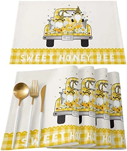 Store Placemats Yellow Truck Sweet Honey Bee Daisy Black White Grid Heat-Resistant Washable Place Mats Non Slip, Table Mats For Dinner Table Kitchen Outdoor Weeding Set Of 6 8 Store Placemats Yellow Truck Sweet Honey Bee Daisy Black White Grid Heat-Resistant Washable Place Mats Non Slip, Table Mats For Dinner Table Kitchen Outdoor Weeding Set Of 6 - Image 8