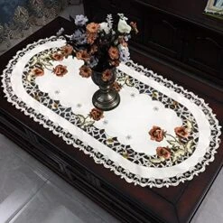 Oval Embroidery Rose Table Doily 15.7"x33.6" Handmade Flower Table Cover Beige Table Doilies Durable Washable Table Cloths For Coffee Table -Generic Furniture Shop 51Jn qzHRXL. AC