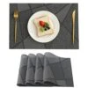 Placemats Heat Resistant Non Slip Washable PVC Place Mat, Woven Vinyl Placemats Set Of 4 (Geometric Line Black Grey)