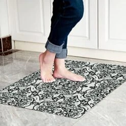 Cosilyt 1/10 Inch Ultra Thin Front Door Mat Rug Indoor Entrance Inside Non Slip, Large Waterproof Rubber Kitchen Rug And Interior Home Washable Door Mat, 24"×35", Baroque Grey -Generic Furniture Shop 51JrbVoBeUL. AC
