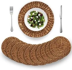(4 Sizes: 12"-13"-14"-15") BARIEN Brown Woven Placemats Round Set Of 6, Natural Water Hyacinth Weave Placemat For Dining Table, Large Handmade Woven Placemats Heat Resistant Non-Slip (13" - Set Of 6) -Generic Furniture Shop 51Jt1NAN3iL. AC