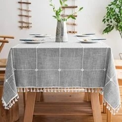 Middle Embroidery Table Cloth Washable Cotton Linen Tassel Tablecloth, Rectangle Wrinkle Free Anti-Fading Table Cover For Kitchen Dinning Thanksgiving Christmas (55 X 86 Inch, Brown) -Generic Furniture Shop 51JxZmvvbsS. AC