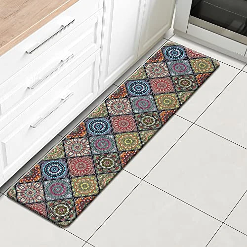 QiyI Floor Comfort Mat 1 Piece Kitchen Rug PVC Leather Waterproof Oil Proof Runner Rug Non Skid Laundry Standing Mat Anti Fatigue Foam Cushioned Doormat 17" W X 71" L - Ethnic Traditional Pattern 2 QiyI Floor Comfort Mat 1 Piece Kitchen Rug PVC Leather Waterproof Oil Proof Runner Rug Non Skid Laundry Standing Mat Anti Fatigue Foam Cushioned Doormat 17" W X 71" L - Ethnic Traditional Pattern - Image 2