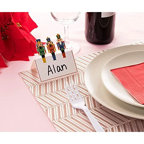 Juvale Christmas Table Place Cards - 100-Pack Paper Tent Cards With Nutcracker Soldier Die Cut Design, Holiday Festive Colorful Dining Table Decoration And Party Supplies, White, 2 X 3.5 Inches 2 Juvale Christmas Table Place Cards - 100-Pack Paper Tent Cards With Nutcracker Soldier Die Cut Design, Holiday Festive Colorful Dining Table Decoration And Party Supplies, White, 2 X 3.5 Inches - Image 2