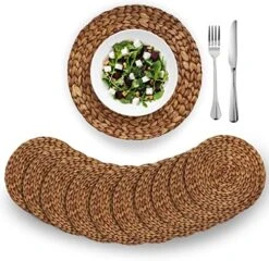 (4 Sizes: 12"-13"-14"-15") BARIEN Brown Woven Placemats Round Set Of 6, Natural Water Hyacinth Weave Placemat For Dining Table, Large Handmade Woven Placemats Heat Resistant Non-Slip (13" - Set Of 6) -Generic Furniture Shop 51KFM 5YZfL. AC