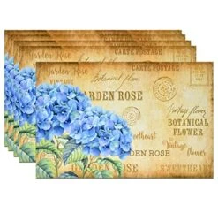 Disposable Hydrangea Paper Place Mats 50 Pack 11”x 17” Rectangle Summer Floral Hydrangeas Chargers Place Mat For Spring Bloom Blue Flower Vintage Postcard Table Mat Dinner Party Supplies Decor