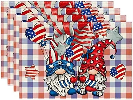 Gnomes Stars Love Heart Buffalo Plaid 4th Of July Placemats Set Of 4, 12x18 Inch Holiday Table Mats For Party Kitchen Dining Decoration 7 Gnomes Stars Love Heart Buffalo Plaid 4th Of July Placemats Set Of 4, 12x18 Inch Holiday Table Mats For Party Kitchen Dining Decoration - Image 7