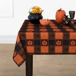 Halloween Tablecloth, Plaid Checkered Table Cloth With Cat And Pumpkin, Orange And Black Tablecloths, Machine Washable Tablecloth Rectangle For Dinner Party Decoration, 60 X 84 Inch -Generic Furniture Shop 51KrvvmDnVL. AC 1