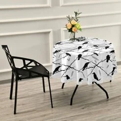 Table Decoration For Party Ravens Tree Branches And Feathers Round Table Cloth, Black Crows Polyester White Lace Tablecloth Round Table 60 Inch For Dinner Table Decor -Generic Furniture Shop 51KtfBt9FML