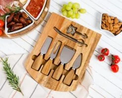 Round Charcuterie Board Set - Cheese Board And Knife Set, Cheese Board Set, Cheeseboard Gift Set, Charcuterie Board, Cheese Cutting Board (Round Acacia)