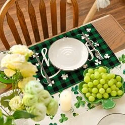 Green Bufflao Plaid Lucky St. Patrick's Day Placemats Set Of 4, 12x18 Inch Seasonal Spring Table Mats For Party Kitchen Dining Decoration -Generic Furniture Shop 51LNBYyH8TL