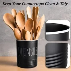 Kitchen Utensil Holder, 6.7" Utensil Holder For Kitchen Counter, Cooking Utensil Crock With Cork Bottom, Modern Farmhouse Kitchen Decor, Countertop Utensil Storage Caddy Organizer, Black -Generic Furniture Shop 51LV2TBffsL