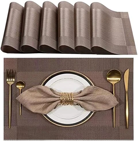 Placemats Set Of 6, Placemats Place Mats For Kitchen Dining Table, Heat-Resistant Anti-Skid Stain Washable PVC Table Mats, Easy To Cleaning Woven Vinyl Dinner Mats,12 X 18 Inch (Gold)… 4 Placemats Set Of 6, Placemats Place Mats For Kitchen Dining Table, Heat-Resistant Anti-Skid Stain Washable PVC Table Mats, Easy To Cleaning Woven Vinyl Dinner Mats,12 X 18 Inch (Gold)… - Image 4