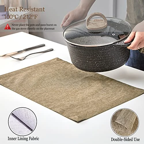Cloth Placemats Set Of 4, Machine Washable Linen Style Thick Place Mats, Heat Resistant And Easy To Clean Fabric Table Mats For Kitchen Dining Table (13" X 19" (Set Of 4), Mocha) 3 Cloth Placemats Set Of 4, Machine Washable Linen Style Thick Place Mats, Heat Resistant And Easy To Clean Fabric Table Mats For Kitchen Dining Table (13" X 19" (Set Of 4), Mocha) - Image 3