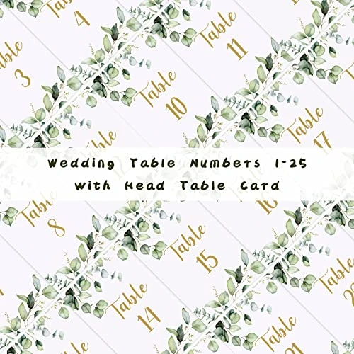 26 Pieces Wedding Table Numbers Cards 1-25 With Head Table Numbers Greenery Eucalyptus Table Cards Double Sided Party Table Numbers For Wedding Reception Baby Shower Birthday Bridal Party (Gold) 3 26 Pieces Wedding Table Numbers Cards 1-25 With Head Table Numbers Greenery Eucalyptus Table Cards Double Sided Party Table Numbers For Wedding Reception Baby Shower Birthday Bridal Party (Gold) - Image 3