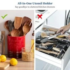 Intage Utensil Holder For Kitchen Countertop, LOVECASA 7.2” Large Ceramic Utensil Crock For Home Décor, Farmhouse Utensil Vase For Mother's Day, Housewarming, Wedding, Birthday Gift - Gradient Red -Generic Furniture Shop 51M265v7amL