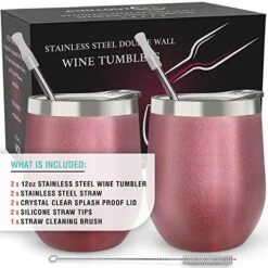 Stainless Steel Wine Tumblers 2 Pack 12 Oz - Double Wall Vacuum Insulated Wine Cups With Lids And Straws Set For Coffee, Wine, Cocktails (Rose Gold) -Generic Furniture Shop 51M2Ayswq5L