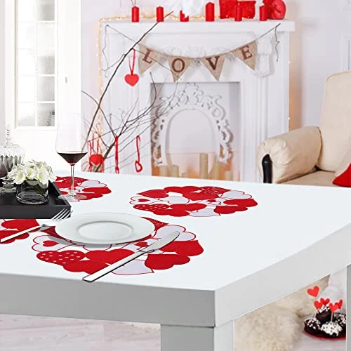 Embroidered Placemats Set Of 6, 15" Round Placemats, Marriage Proposals, Red Heart Table Placemats Indoor Outdoor Love Holiday Dining Party Decor 7 Embroidered Placemats Set Of 6, 15" Round Placemats, Marriage Proposals, Red Heart Table Placemats Indoor Outdoor Love Holiday Dining Party Decor - Image 7