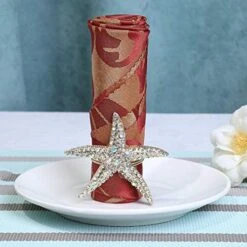 Crystal Starfish Napkin Rings - Set Of 6 Rhinestone Ocean Coastal Nautical Napkin Ring Holders For Wedding Party, Beach Theme Dining Table Decoration Accessories
