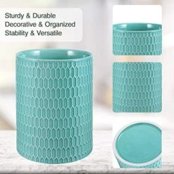Kitchen Utensil Holder, Ceramic Utensil Crock Large Utensil Holder For Countertop, Relief Design Cooking Utensil Organizer For Kitchen Wedding/Birthday/Housewarming Gift, Turquoise Color -Generic Furniture Shop 51MbNGPbunL