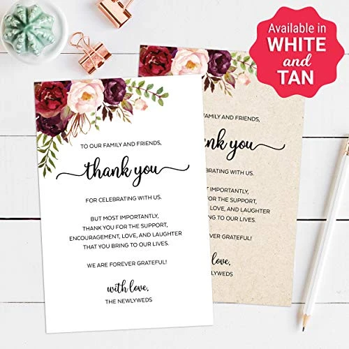 Thank You Placecards For Wedding (Set Of 50) Large 4" X 6" Table Place Setting Cards Rustic - Made In USA - Watercolor Red Roses Floral Kraft Tan 3 Thank You Placecards For Wedding (Set Of 50) Large 4" X 6" Table Place Setting Cards Rustic - Made In USA - Watercolor Red Roses Floral Kraft Tan - Image 3
