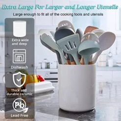 Cream White Kitchen Utensil Holder, 7.2" Extra Large Utensil Holder For Kitchen Counter, Thickenss Cooking Ceramic Utensil Crock For Utensils, Housewarming Wedding Gifts For Kitchen Decor -Generic Furniture Shop 51NIh0Mnq8L